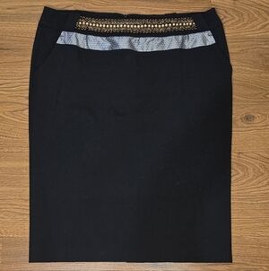 NWT Roberta Scarpa Beaded Pencil Skirt Wool Blend Black Embellished Waist US 14